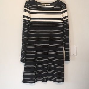 Black and white striped midi dress